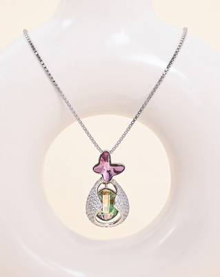 Butterfly prism purple pendant necklace with shell effect and illusion sparkle 2