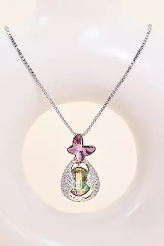 Butterfly prism purple pendant necklace with shell effect and illusion sparkle