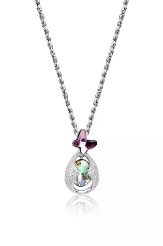 Butterfly prism purple pendant necklace with shell effect and illusion sparkle