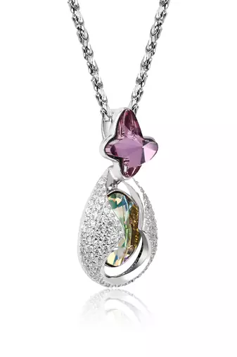 Butterfly prism purple pendant necklace with shell effect and illusion sparkle