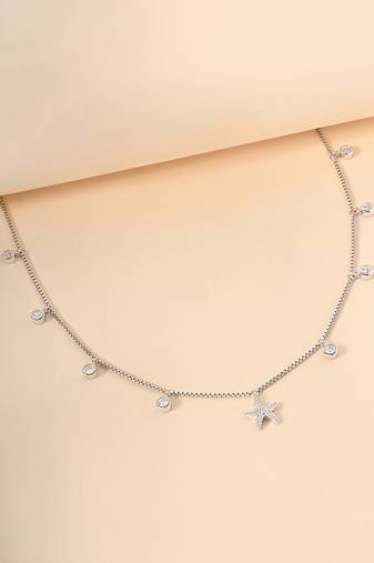 Starfish charm cz silver necklace with ocean theme and whimsical touch