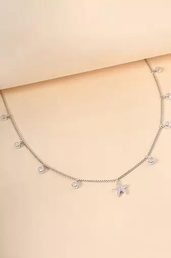 Starfish charm cz silver necklace with ocean theme and whimsical touch