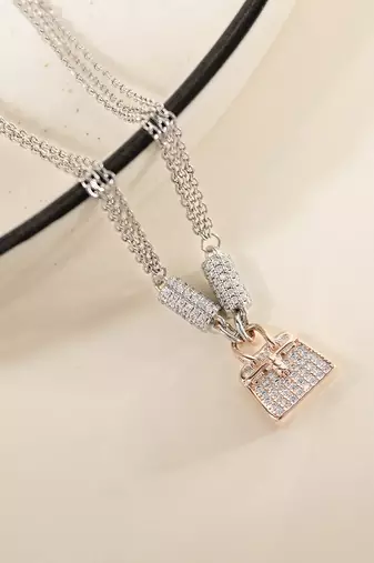 Lock pendant dual chain silver necklace with chic style and modern edge