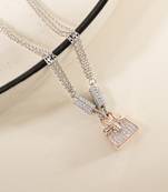Lock pendant dual chain silver necklace with chic style and modern edge