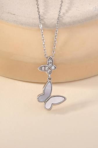 Butterfly double charm silver necklace with symbol of transformation and grace