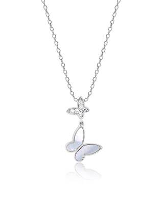 Butterfly double charm silver necklace with symbol of transformation and grace 2