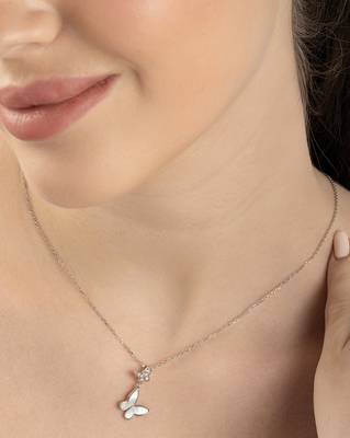 Butterfly double charm silver necklace with symbol of transformation and grace 3