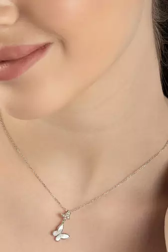 Butterfly double charm silver necklace with symbol of transformation and grace