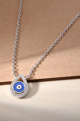 Evil eye drop cz silver pendant necklace with protective charm and trendy look