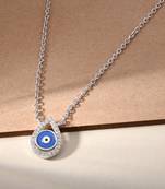 Evil eye drop cz silver pendant necklace with protective charm and trendy look
