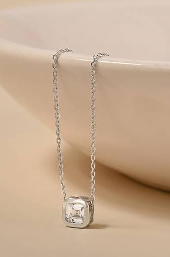 Teardrop cz silver pendant necklace with minimalist frame and everyday elegance