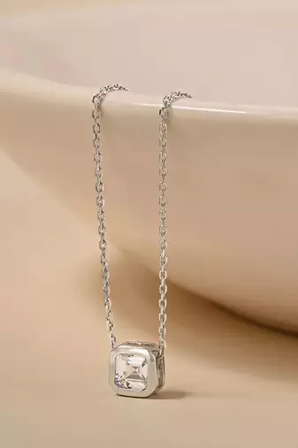 Teardrop cz silver pendant necklace with minimalist frame and everyday elegance