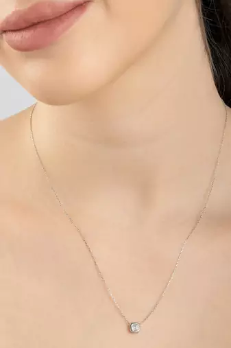 Teardrop cz silver pendant necklace with minimalist frame and everyday elegance