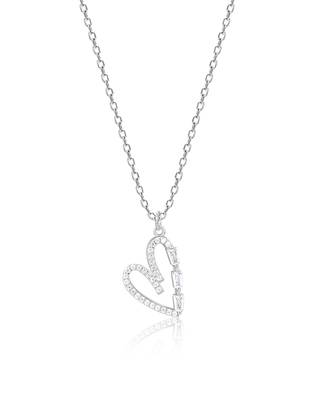 Heart-shaped cz silver pendant necklace with trailing stones and romantic vibe 2