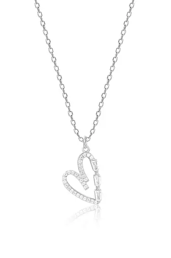Heart-shaped cz silver pendant necklace with trailing stones and romantic vibe