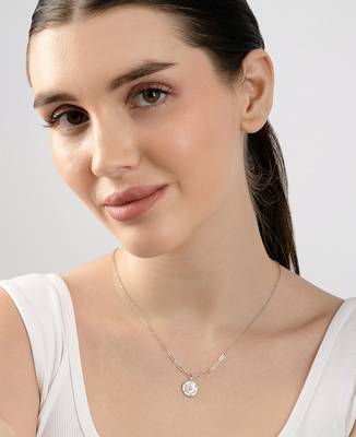 Hexagon cz cluster silver necklace with circular design and radiant center stone 4