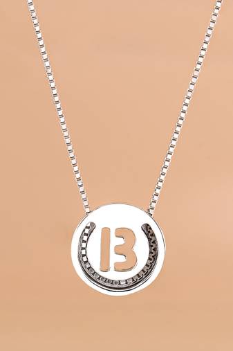Initial 'b' round pendant silver necklace with cube chain and bold charm
