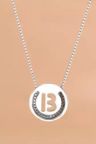 Initial 'b' round pendant silver necklace with cube chain and bold charm