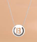 Initial 'b' round pendant silver necklace with cube chain and bold charm