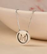 Initial 'm' round pendant silver necklace with cube chain and bold charm