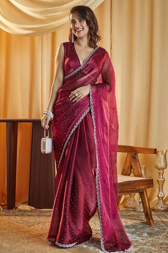 Rani beads and stones embellished saree