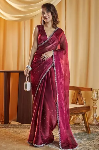 Rani beads and stones embellished saree