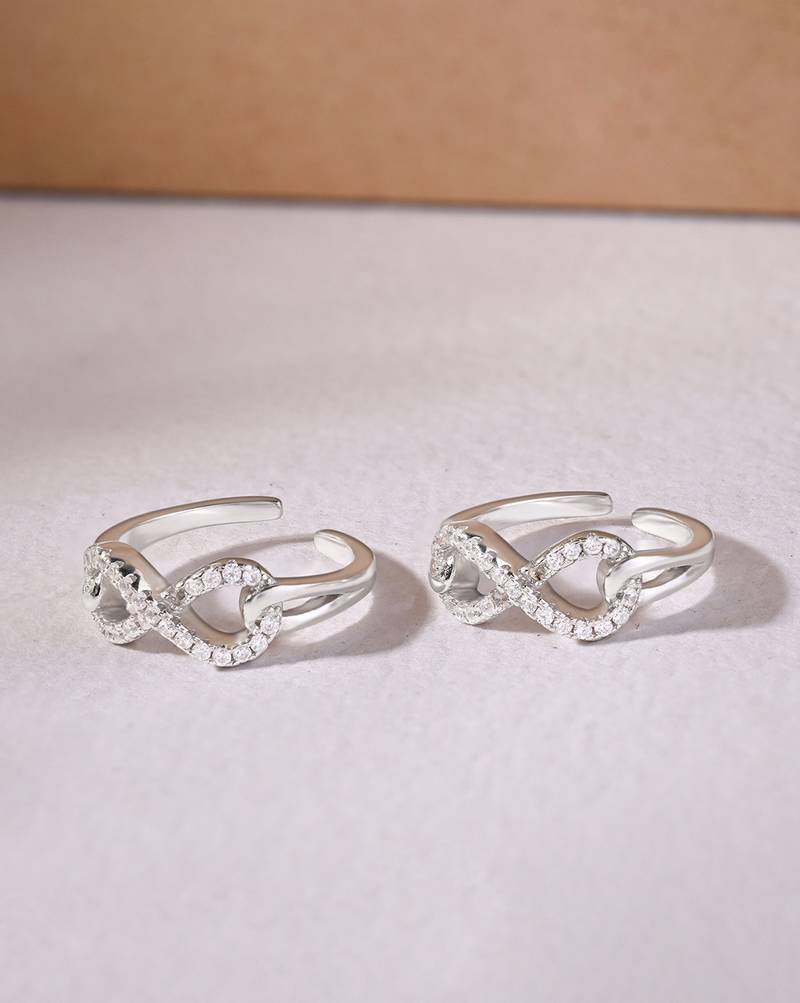 Touch925 stone infinity toe rings