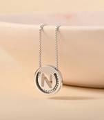 Initial 'n' round pendant silver necklace with cube chain and bold charm