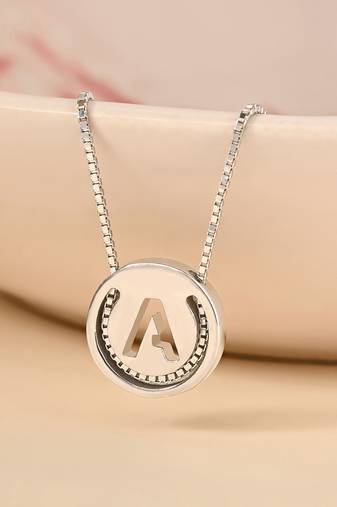Initial 'a' round pendant silver necklace with cube chain and bold charm