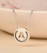 Initial 'a' round pendant silver necklace with cube chain and bold charm