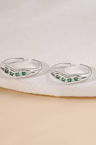 Touch925 sparkle green stone toe rings