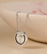 Initial 't' round pendant silver necklace with cube chain and bold charm