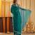 Teal beads and stones embellished silk blend saree