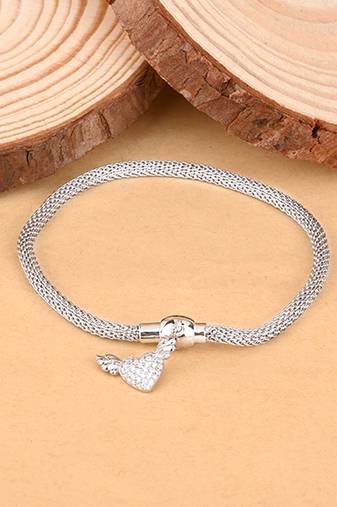 Textured heart feather charm bracelet