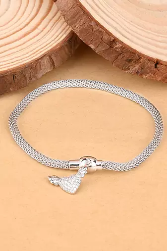 Textured heart feather charm bracelet