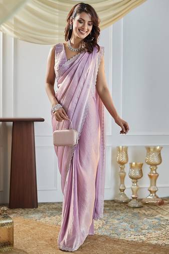 Lavender beads and stones silk blend blend saree