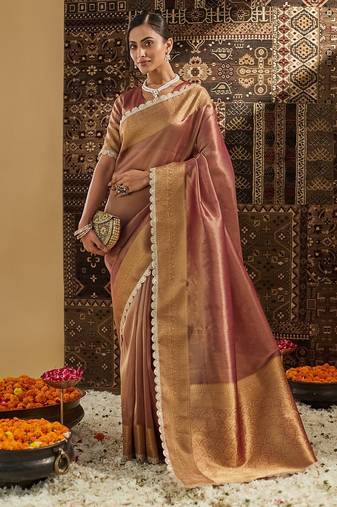 Gold woven zari saree