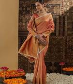 Peach woven embellished saree