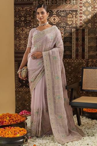 Lavender embroidered saree