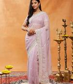 Lavender floral embroidered chiffon saree
