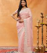Pink sequinned embroidered chiffon saree