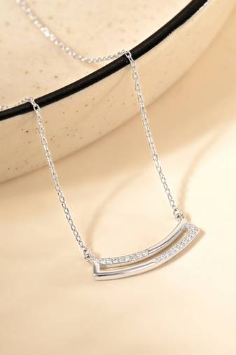 Touch925 curve bar cz studded chain locket