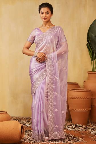 Lavender embroidered chiffon saree