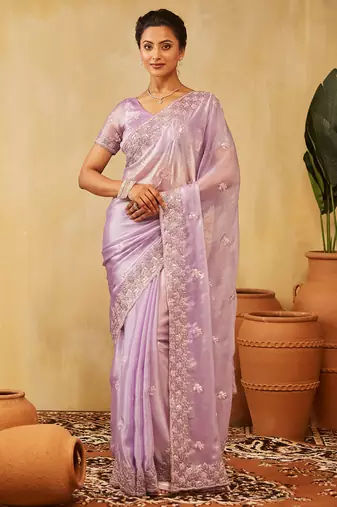 Lavender embroidered chiffon saree