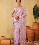Lavender embroidered chiffon saree