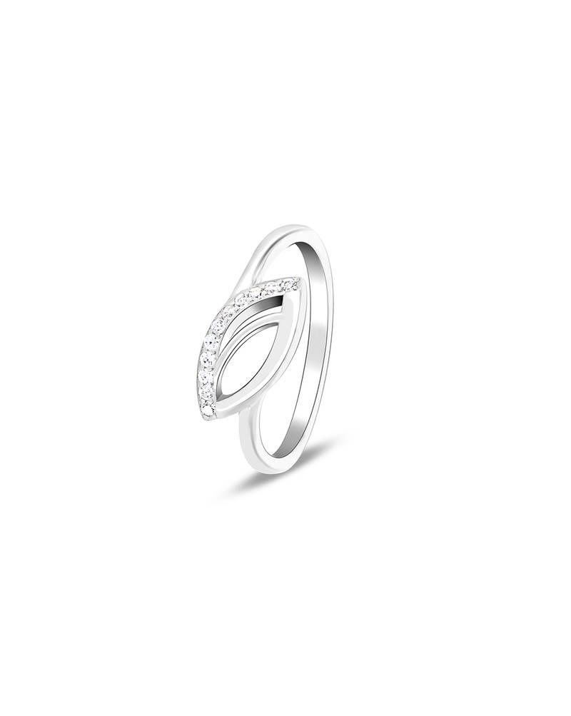 Touch925 serene cz elegance silver ring with leaf design in 925 purity for women