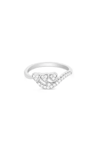 Touch925 syncing hearts silver ring with triple cz stones in 925 purity for women