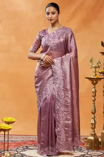 Purple embroidered organza saree