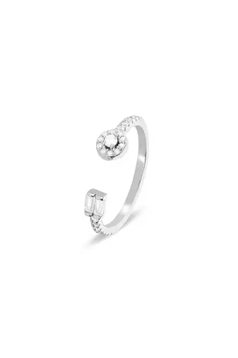 Touch925 shimmer two stone silver ring with cz accents in 925 purity for women