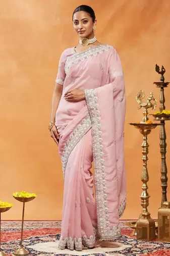 Pink women embroidered saree